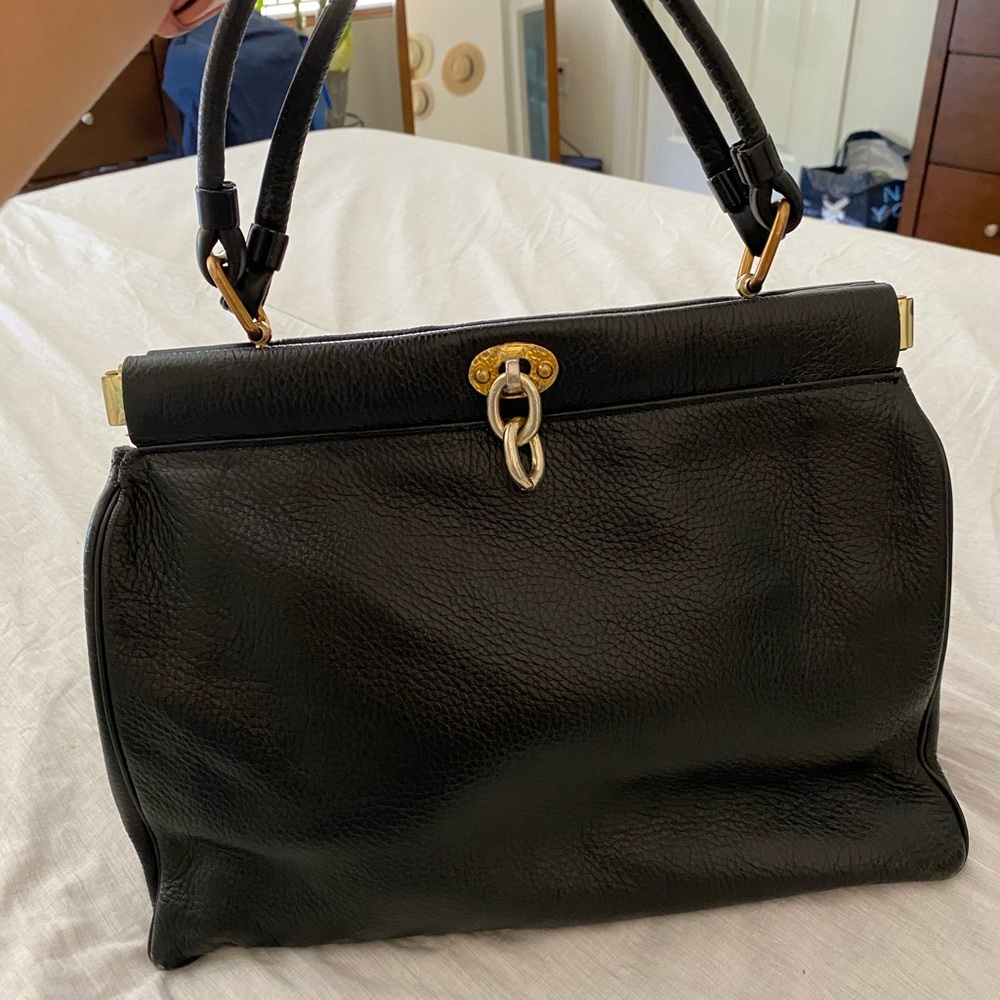 Vintage Black Pebbled Leather Handbag